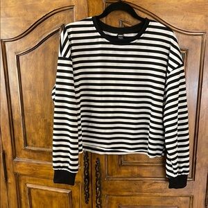 SHEIN Black and White Striped Long Sleeve Top